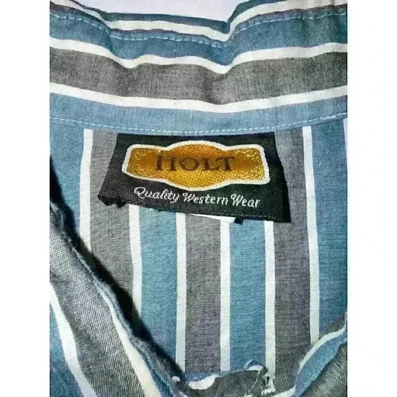 Vintage Holt Western Long Sleeve Shirt Men's Blue Stripe Pearl Snaps Size XL - Picture 3 of 6